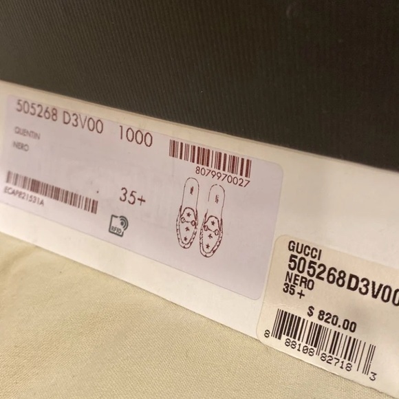 GUCCI Princetown Leather Slipper Mules Quentin Nero Bees Stars Shoes Slip Ons - Picture 6 of 10